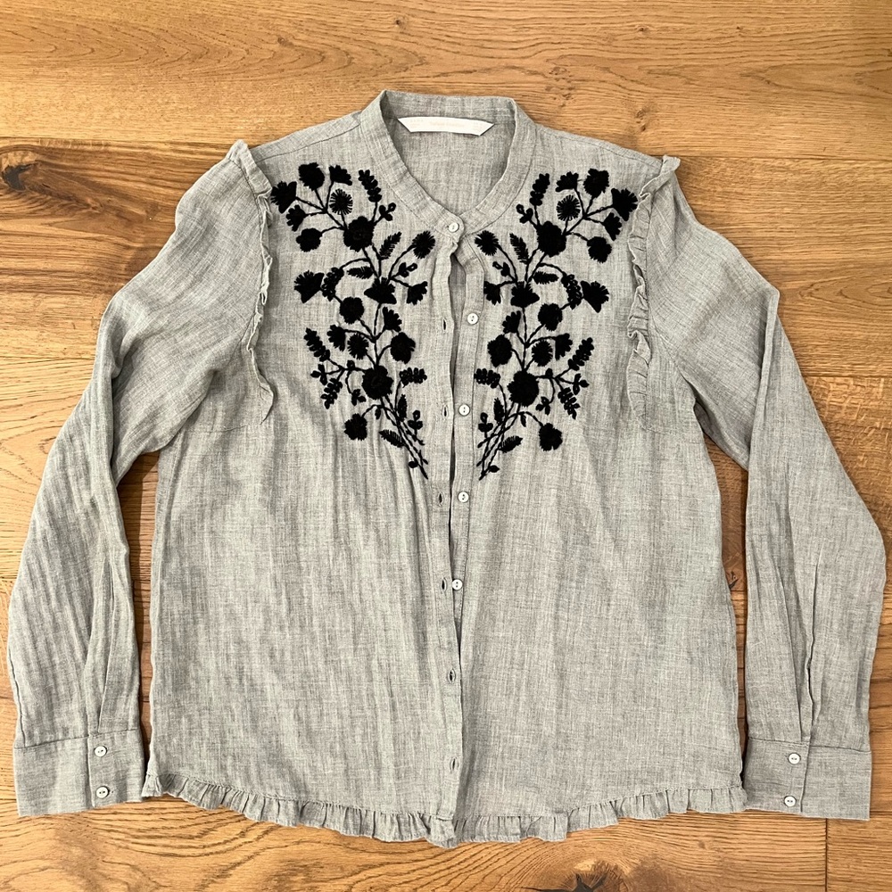 Zara floral embroidered ruffle blouse